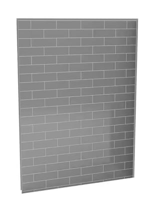Utile 60”L x 80” H Single Back Shower Wall Panel in Metro Ash Grey Glossy Finish Featuring Maintenance-Free Evergrout with Corner Glass Shelf
