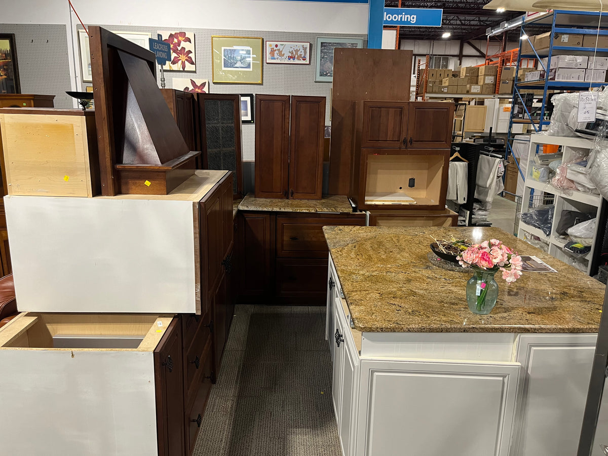 Dark Wood Kitchen with White Island and Caramel Coloured Granite Count Habitat for Humanity