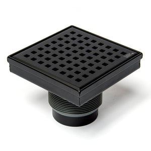 4” x 4” Stainless Steel Square Shower Drain with Square Pattern Drain Cover in Matte Black or Stainless Steel