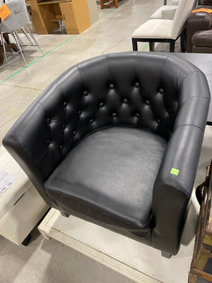 Black Faux Leather Barrel Chair