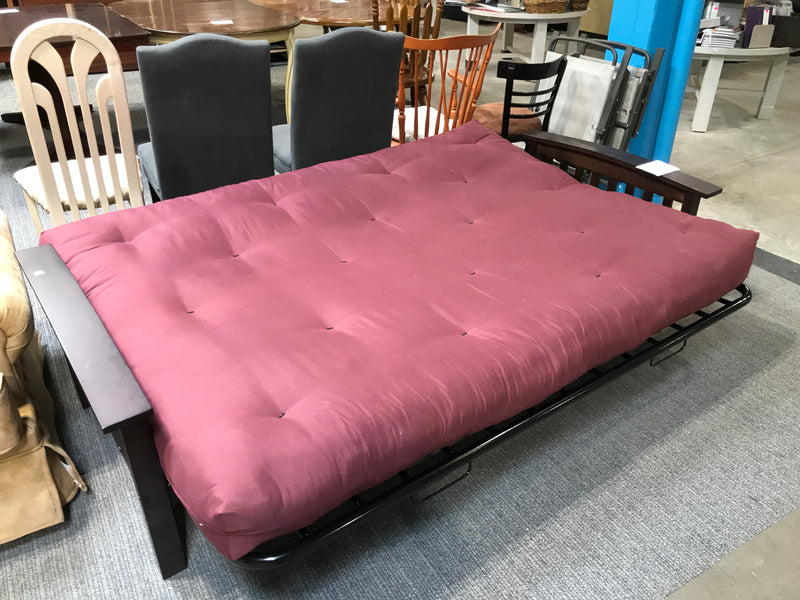 Burgundy Futon With Wooden Frame