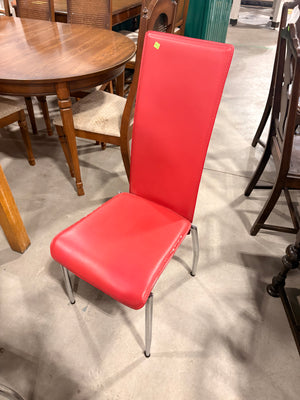 Red Faux Leather and Chrome Dining Chairs