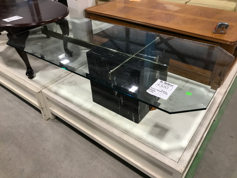Artedi Black Marble Cube Base With Glass Top Coffee Table