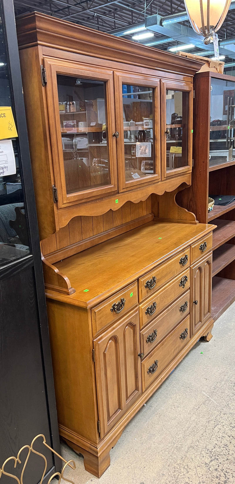 Traditional Solid Wood Hutch & Buffet Cabinet with Glass Display Storage