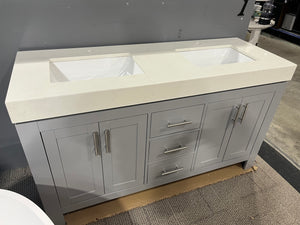 48”/60”/72” Double/Single Sink Grey Bathroom Vanity with Thick Quartz Top