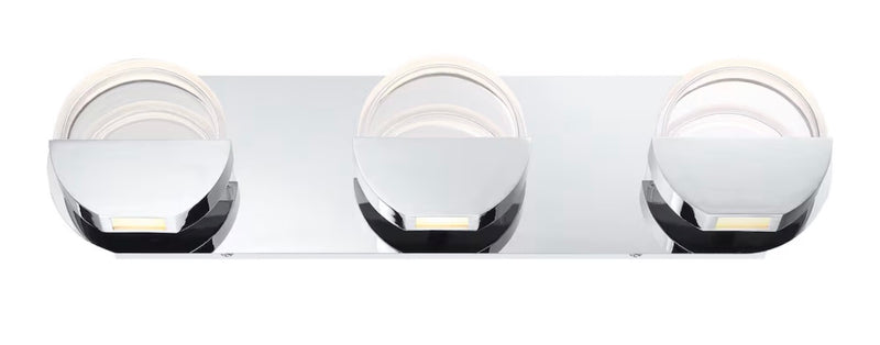 3-Light Bathroom Integrated LED Chrome Vanity Light Modern Round Clear Glass Shade