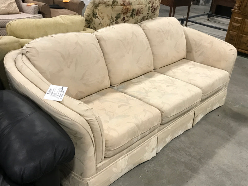 Large Cream Floral-Patterned 3-Seater Sofa