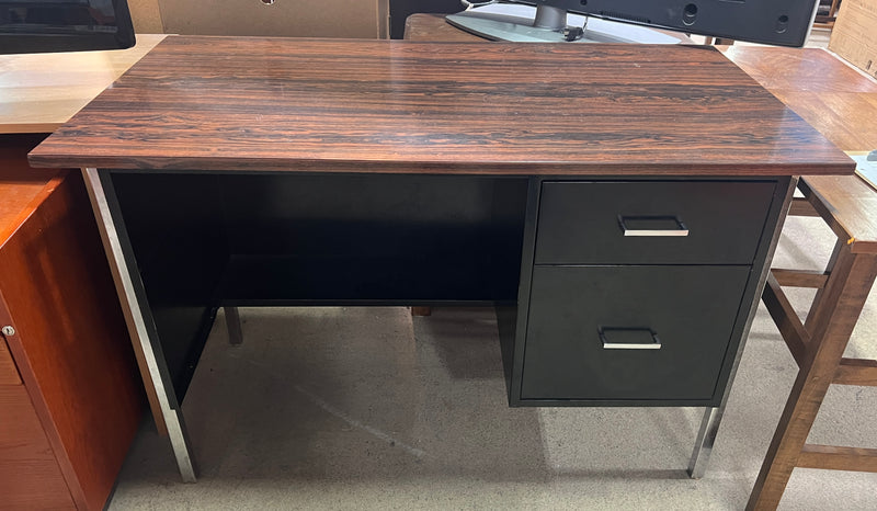 Mid-Century Modern Chrome Wood Desk with Matte Black Cabinet