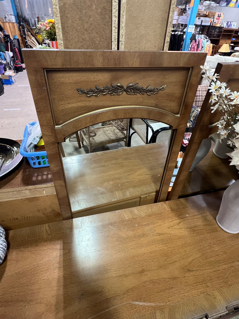 Nine Drawer Wooden Dresser with Mirrors