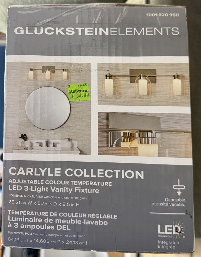GlucksteinElements Carlyle 3-Light 12W Nickel Integrated LED Vanity Light