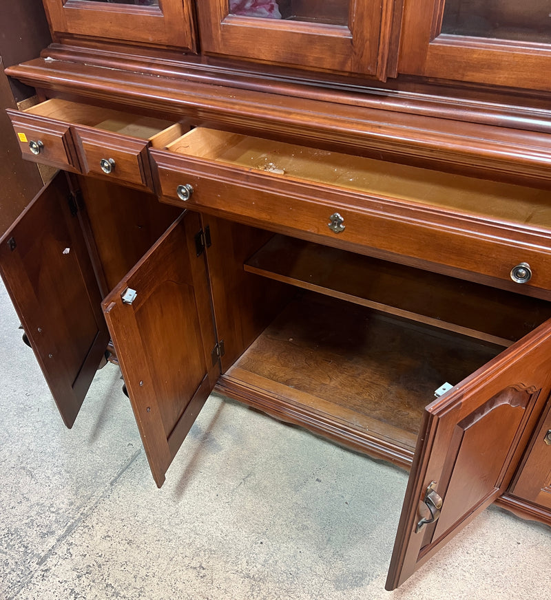 Traditional Wood China Cabinet & Hutch – Large 2-Piece Display Cabinet with Buffet Storage