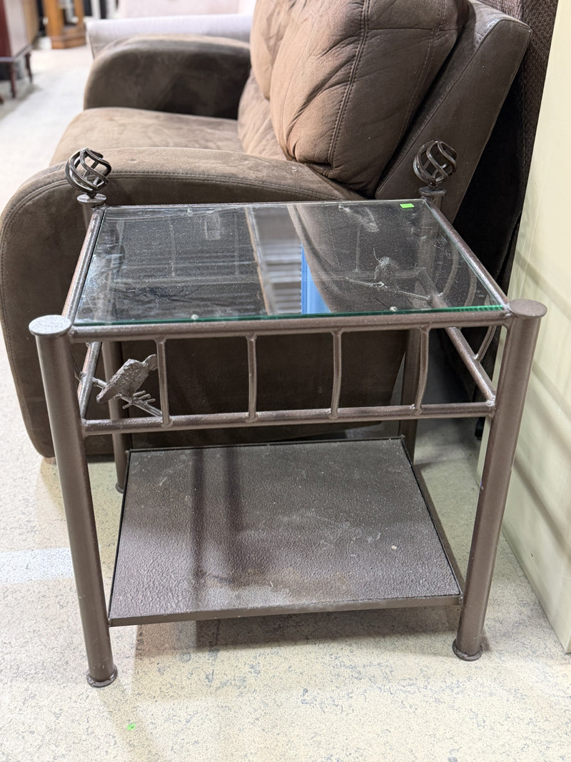 Rustic Metal & Glass End Table