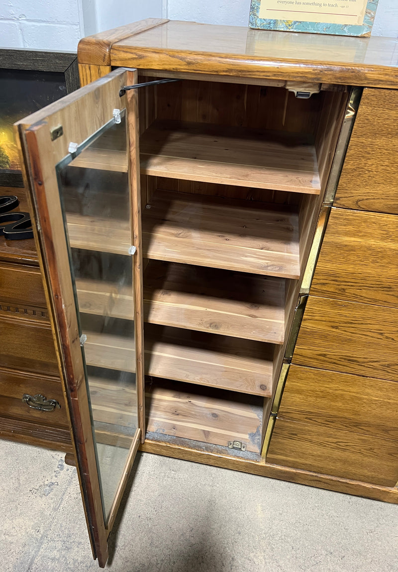Wood Armoire with Mirror and Drawers