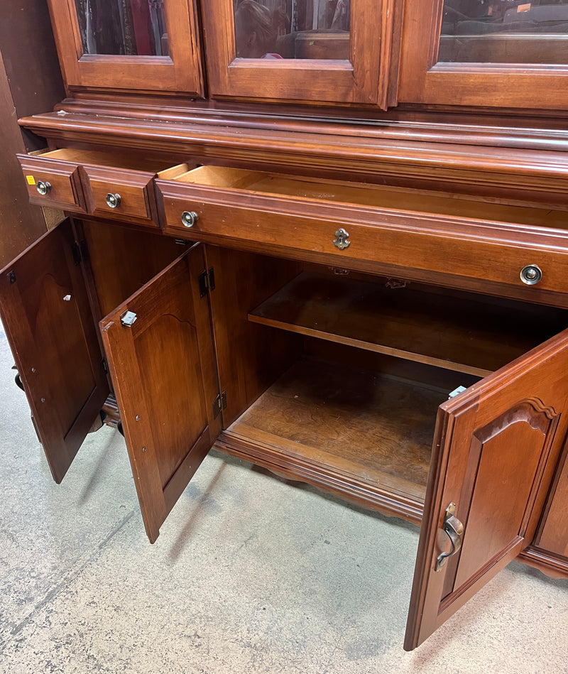 Traditional Wood China Cabinet & Hutch – Large 2-Piece Display Cabinet with Buffet Storage