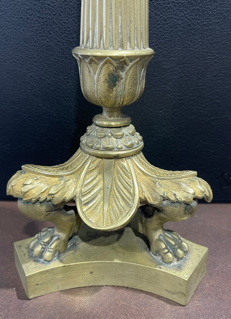 Pair of Antique French Empire - Restoration style gilt bronze candlesticks