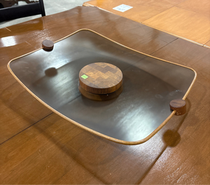 Vintage Ernest Sohn Curved Glass Serving Tray with Siamese Teak
