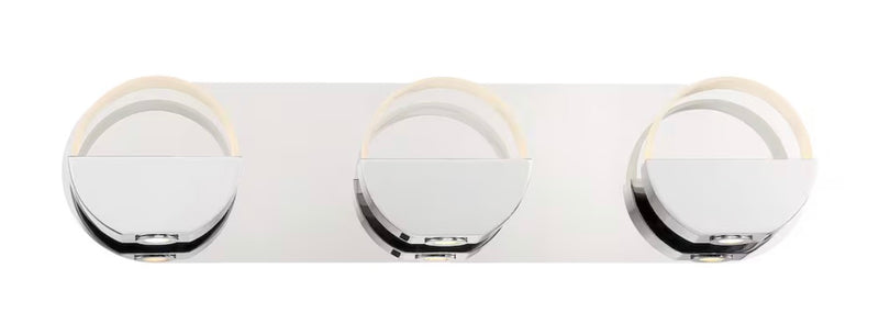 3-Light Bathroom Integrated LED Chrome Vanity Light Modern Round Clear Glass Shade