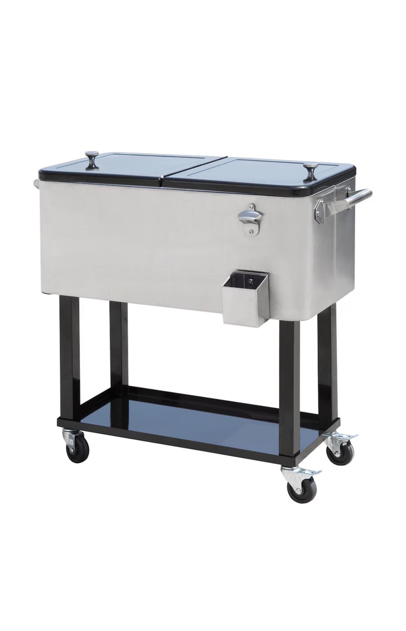 Outsunny 80 Quart Rolling Cooler Cart with Bottle Opener