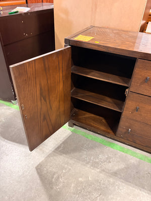 Dark Wood Long Dresser with Metal Pulls