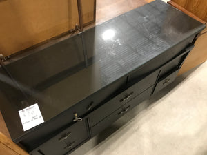 Black Dresser With Glass Top & 8 Drawers