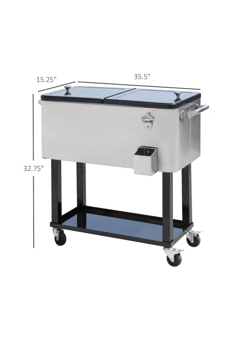 Outsunny 80 Quart Rolling Cooler Cart with Bottle Opener