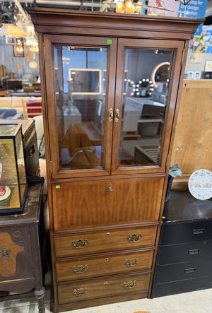 Solid Wood Display Cabinet with Lower Drawers