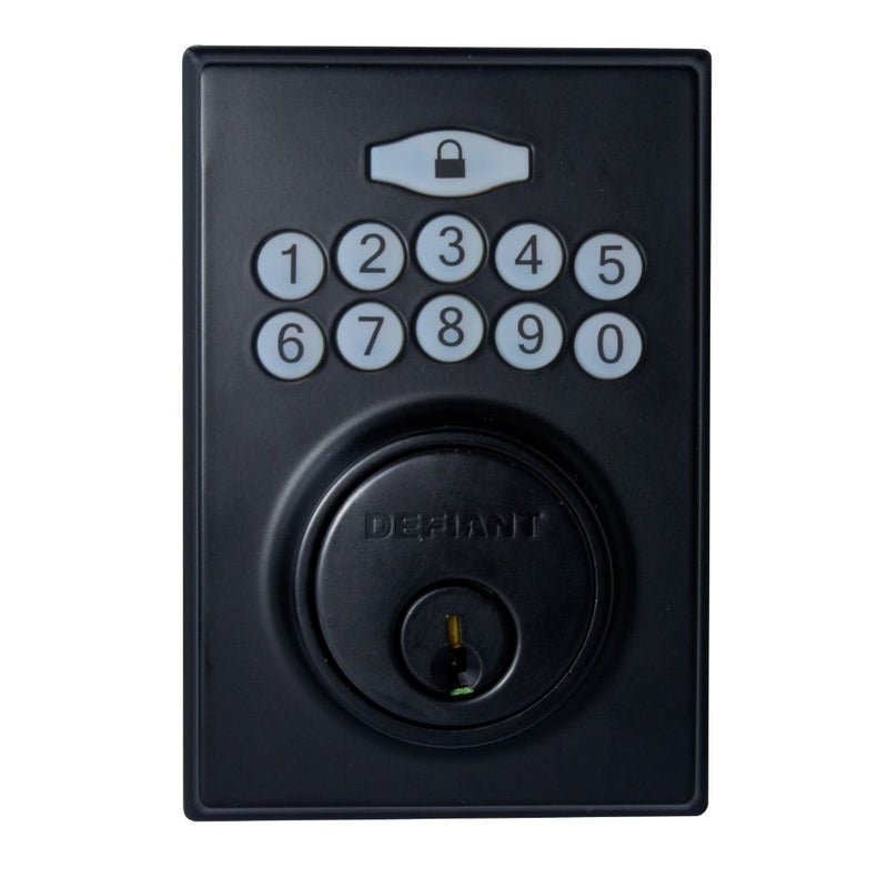 Defiant Square Matte Black Electronic Keypad Deadbolt