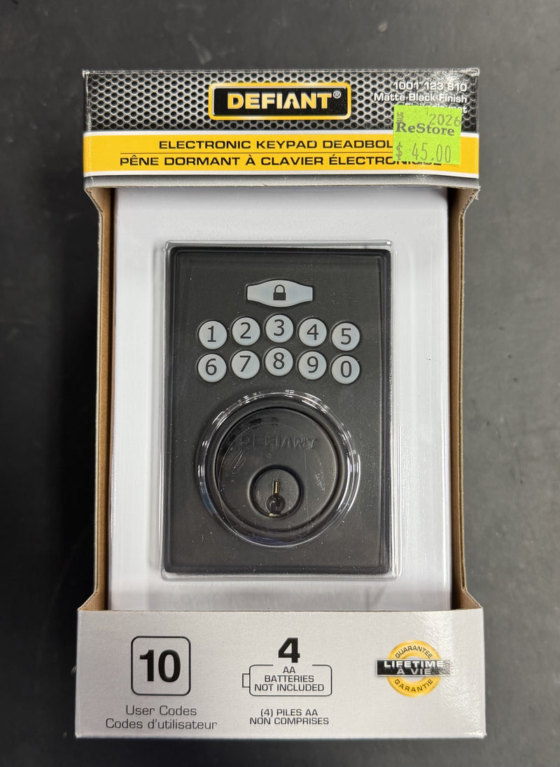 Defiant Square Matte Black Electronic Keypad Deadbolt