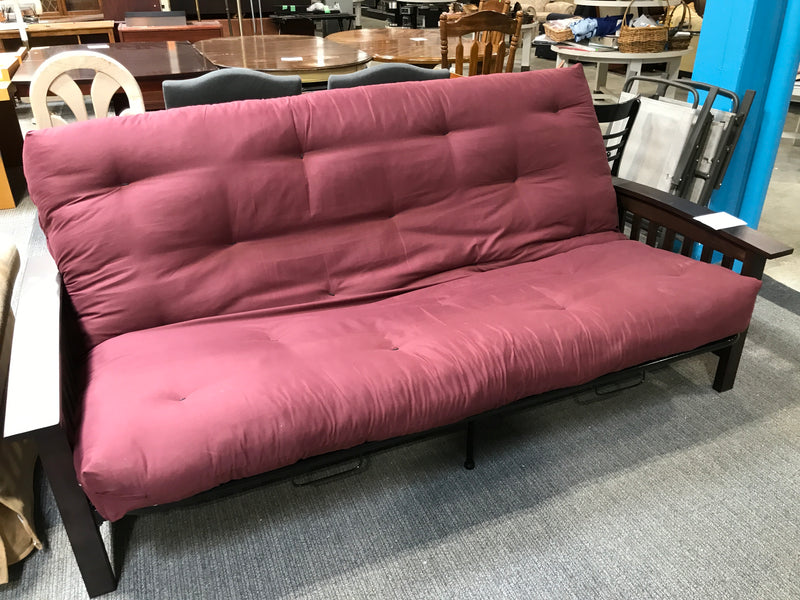 Burgundy Futon With Wooden Frame