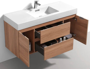 48-inch Vanity in Honey Oak with Acrylic Top Single-Sink in Polymarble Glossy White