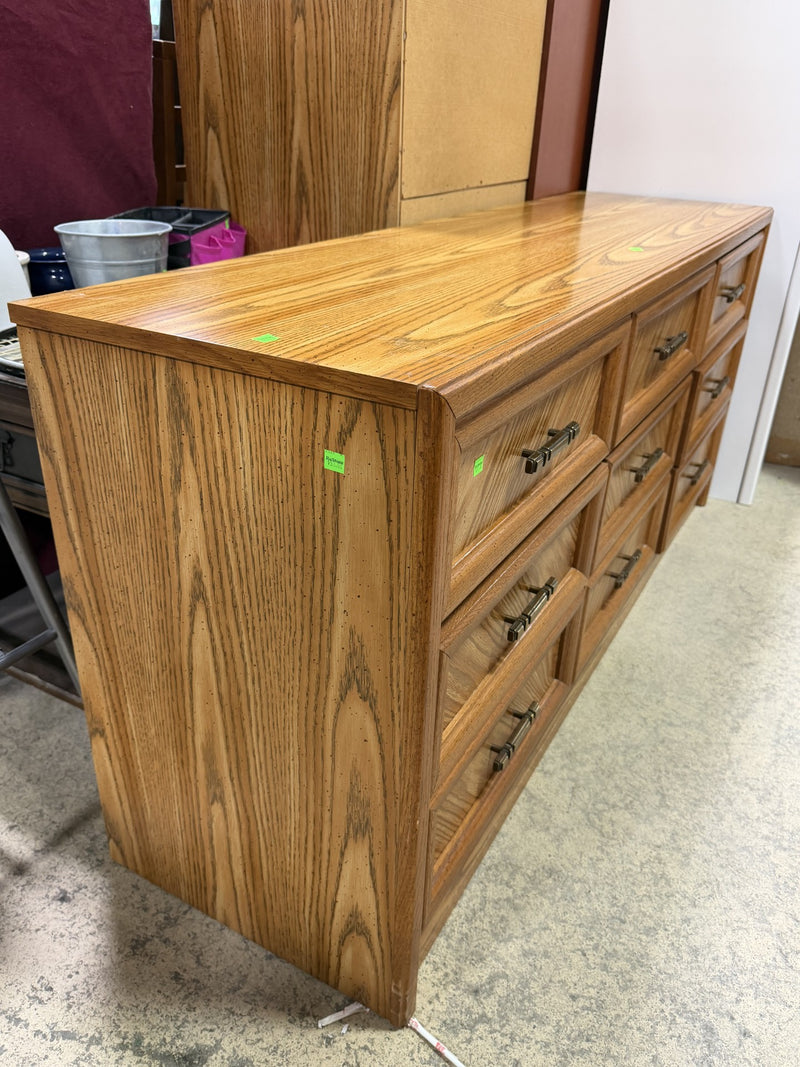 9-Drawer Oak Triple Dresser