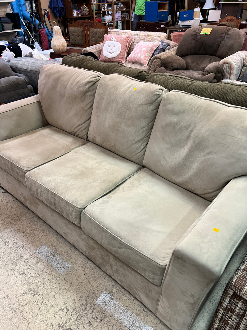 Contemporary Taupe Microfiber Three-Seat Sofa