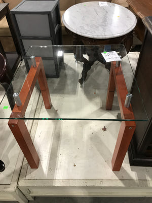 Glass Top Side Table With Orange Wooden Frame