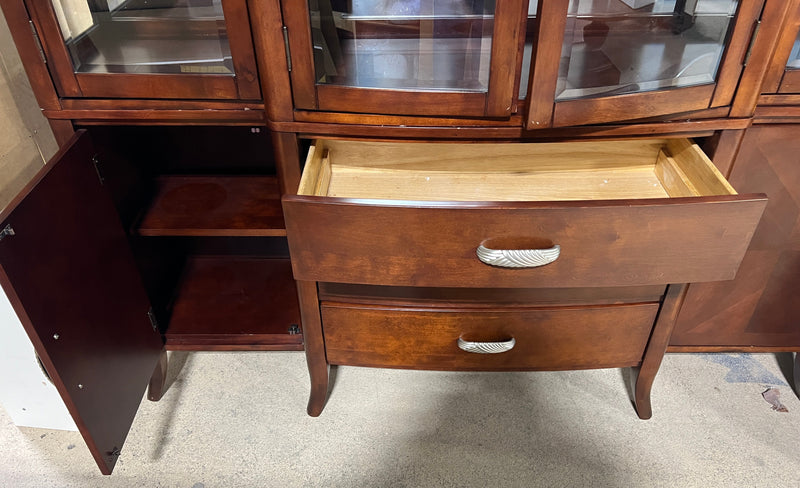 Elegant 2-Piece Lighted Dark Wood China Cabinet & Buffet with Glass Display Hutch