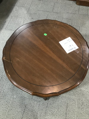 Brown Round Short Coffee Table With Underneath Cabinet Storage