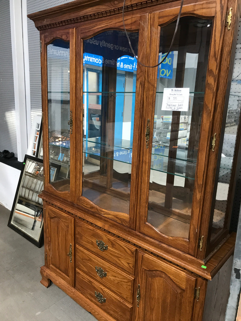 Tell City Traditional Hutch Buffet With Glass Shelving, Interior Lighting & Drawers