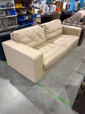 Beige Faux-Leather Modern Couch