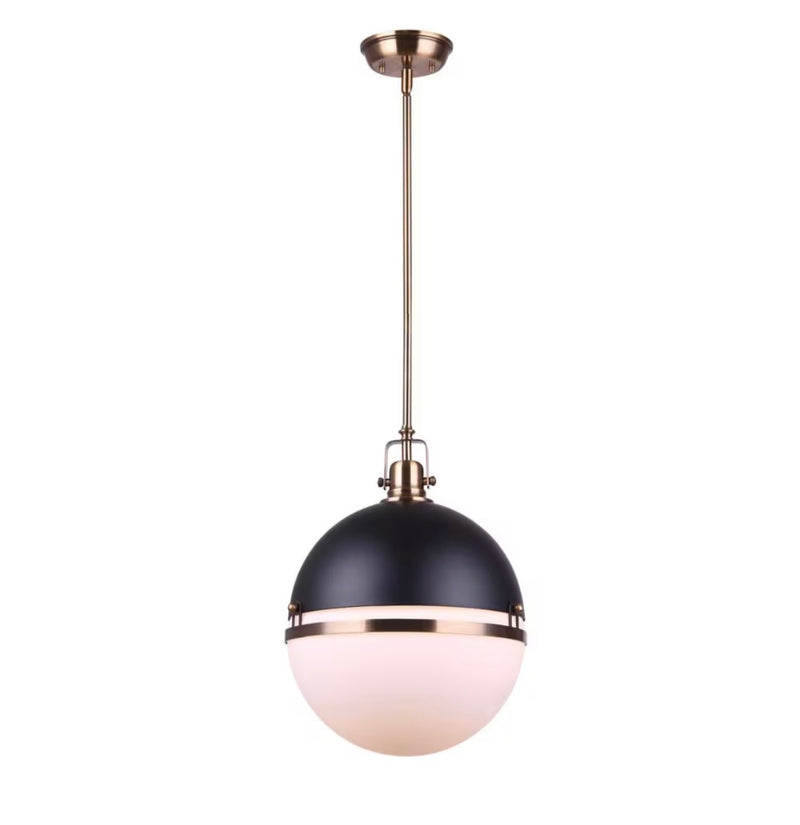 Nyla 1-Light Matte Black and Gold Pendant with Opal Glass