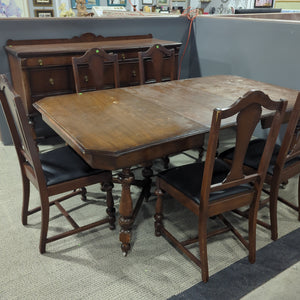 Antique Dining Set with Table, Five Chairs, and Sideboard