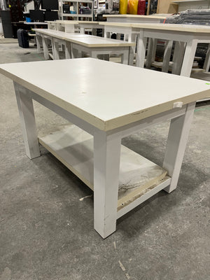 Sturdy White Work Table with Storage Shelf