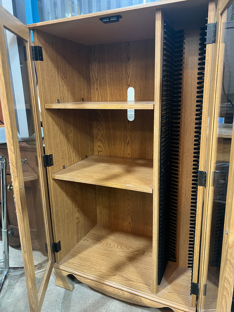 Wood Media Storage Cabinet with Glass Doors