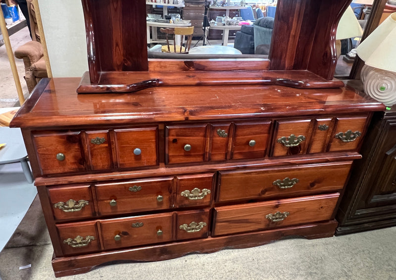 Vintage Colonial Style Triple Dresser with Mirror Hutch
