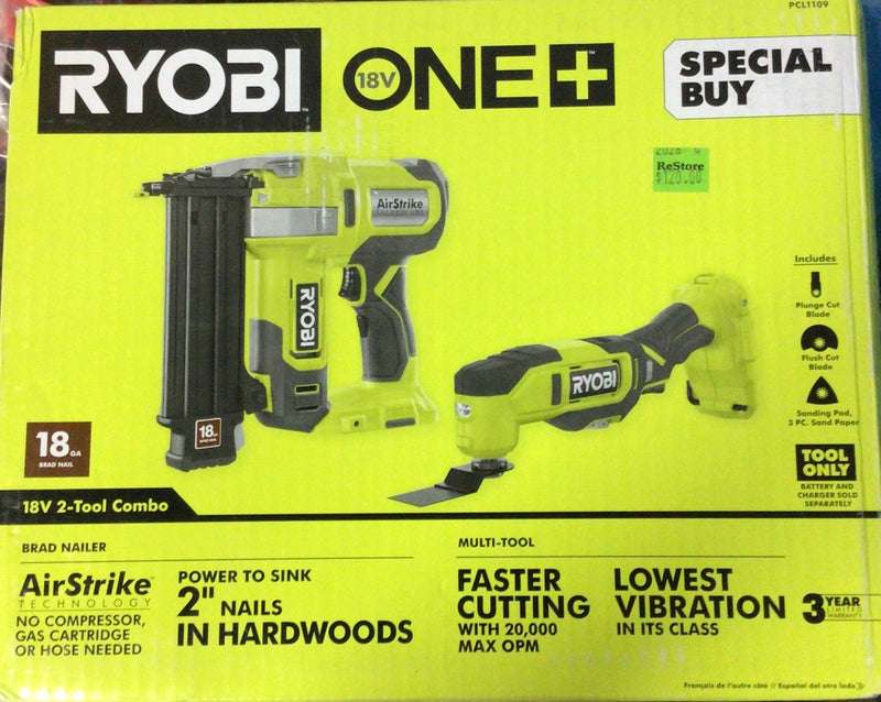 RYOBI 18V ONE+ Cordless Battery 18-Gauge Brad Nailer and Multi-Tool Combo Kit (Tools Only)