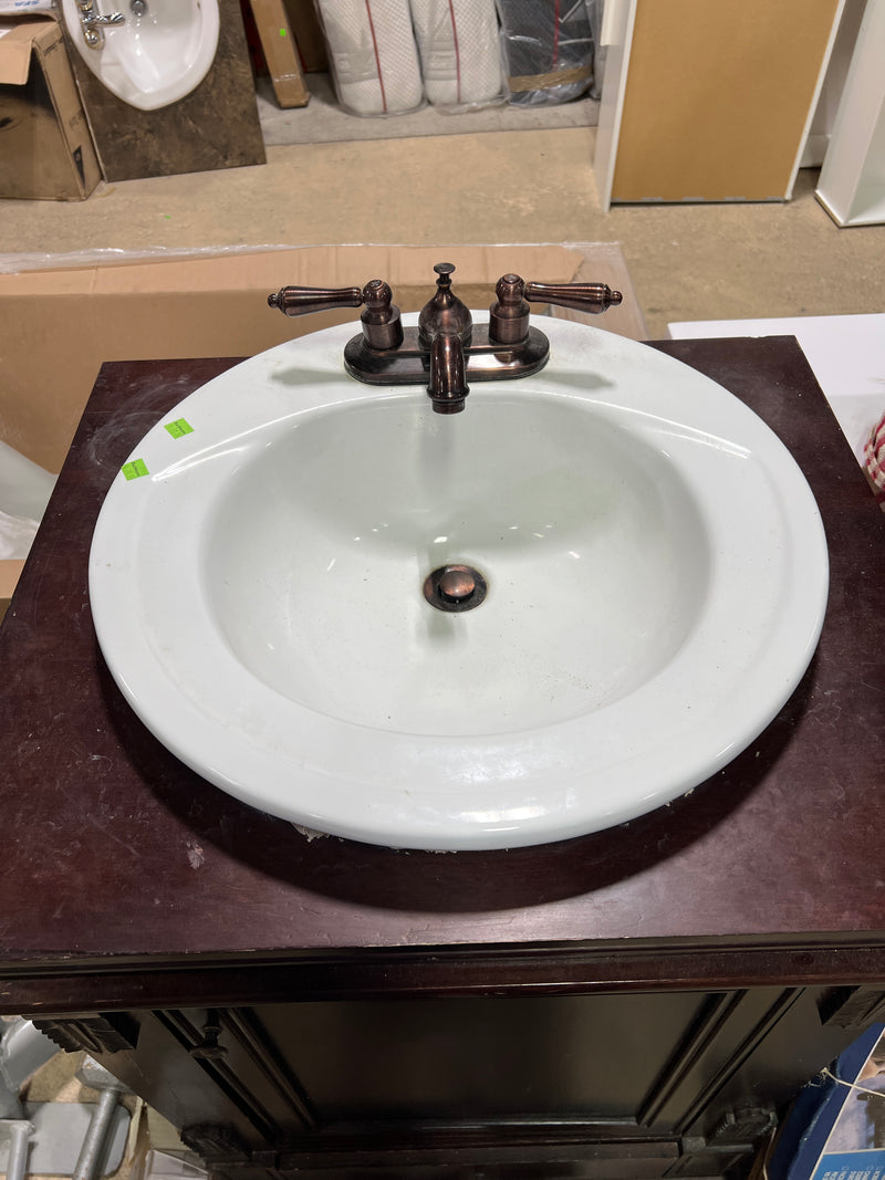 Traditional Dark Wood Single-Sink Bathroom Vanity with Ornate Bronze Faucet