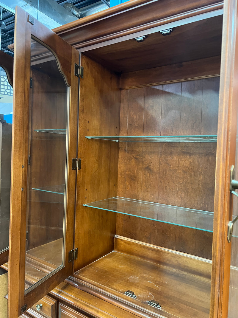 Traditional Wood China Cabinet & Hutch – Large 2-Piece Display Cabinet with Buffet Storage