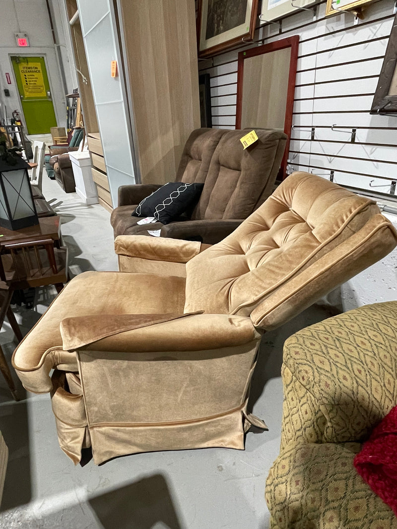 Vintage Mid-century Button-tufted Swivel Rocker Recliner.