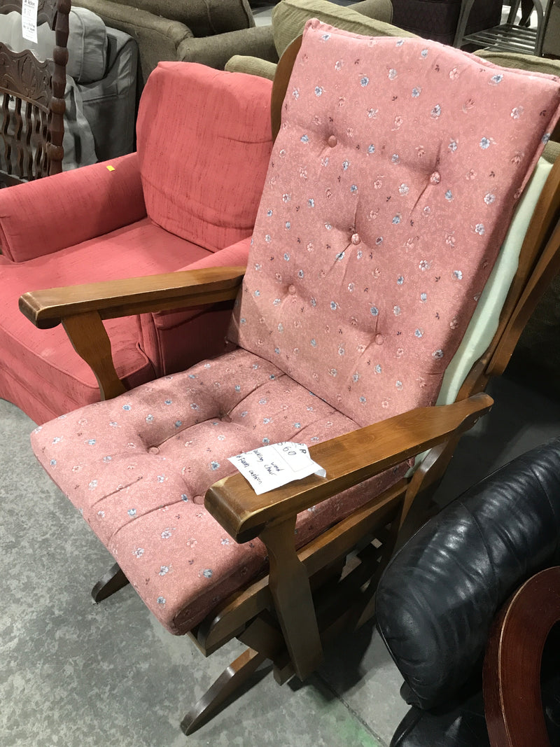 Wooden Framed Rocking Chair With Pink Floral Cushioning