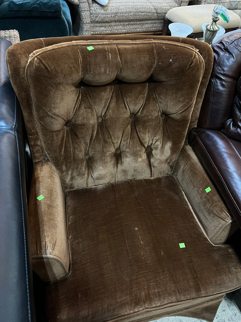 Vintage Mid-Century Style Chocolate Brown Velvet Tufted Armchair