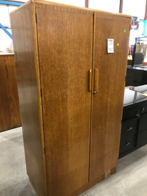 MCM Light Brown Wooden Armoire With Shelving Space & Space For Hanging Clothing