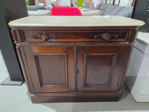 Antique Marble-Top Mahogany Sideboard Cabinet